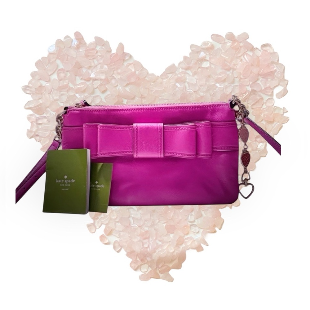 Y2K Kate Spade pink soft leather Fuchsia Crossbody Bag with strawberry keychain - Picture 4 of 17